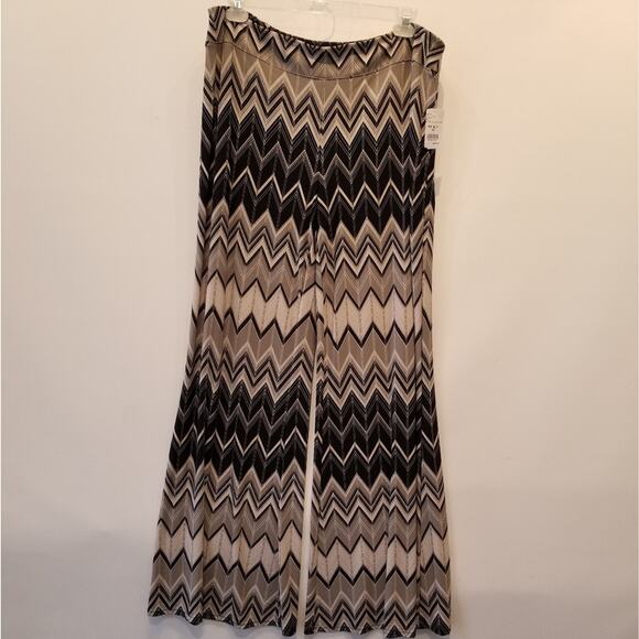 Joseph Ribkoff New Zig Zag Palazzo Pants Flowy Wide Leg Black Grey Taupe Plus 18 - Picture 5 of 14
